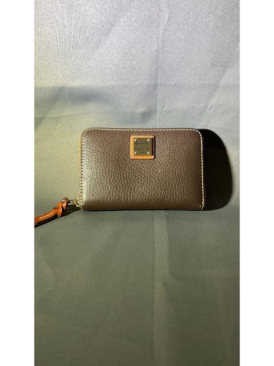 Dooney & Bourke Handbags - Dooney & Bourke Zip Around Brown Pebble Leather Wallet With Red Interior & Wrist